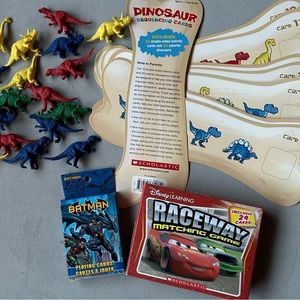 Set of 3 ~ Puzzles & Games ~ Dinosaur Patterns - Batman Cards - Cars Matching